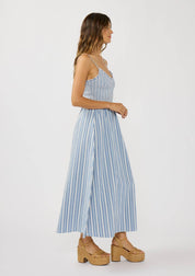 Striped Smocked Bodice Midi Dress