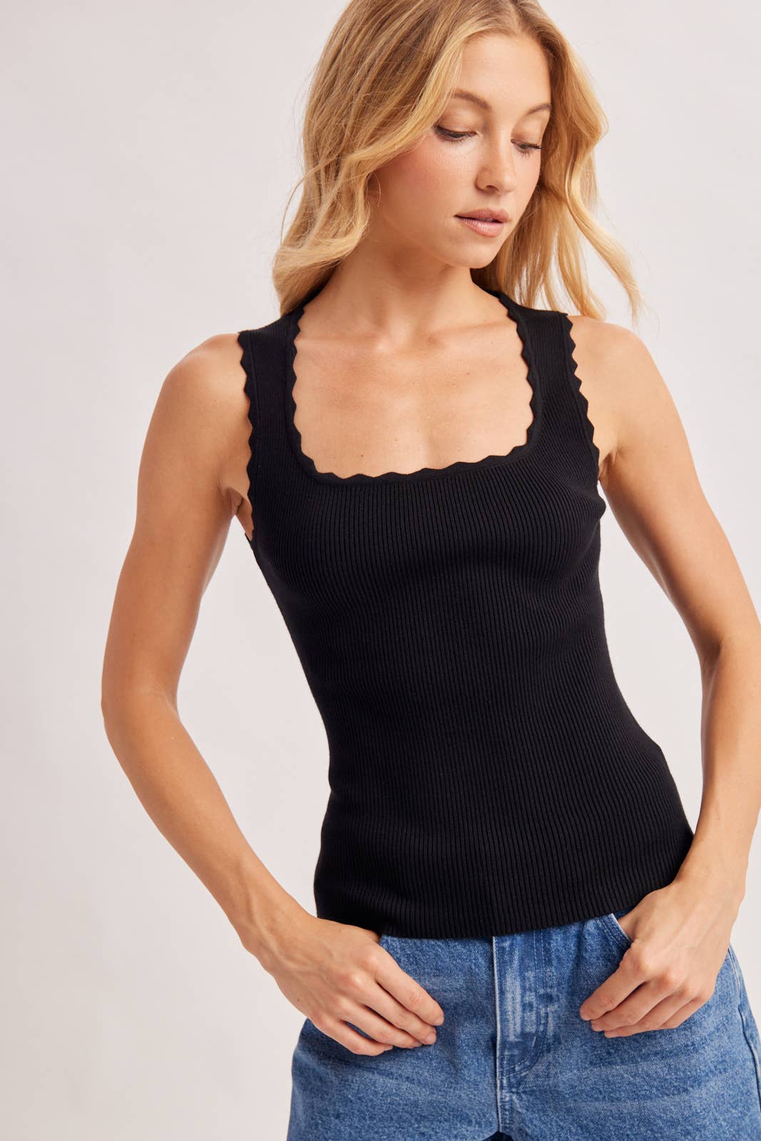 Elara Scallop Trim Ribbed Tank