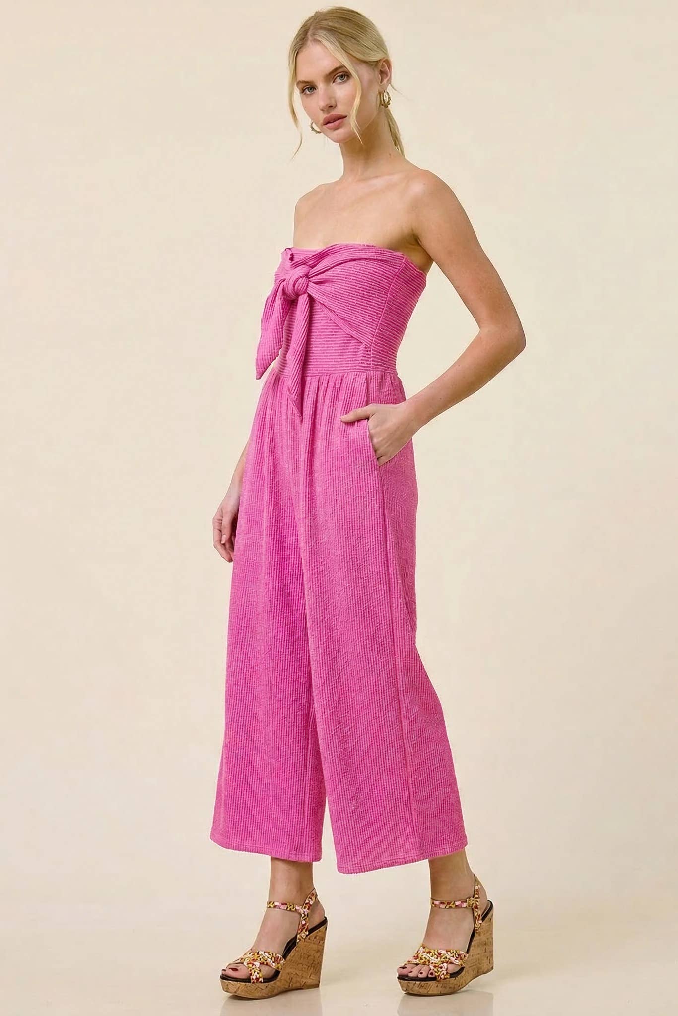 Adria Ribbed Tie-Front Palazzo Jumpsuit