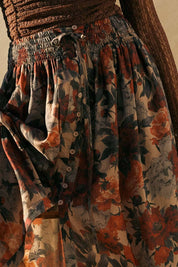 Floral-Print Drawstring Button-Front Maxi Skirt