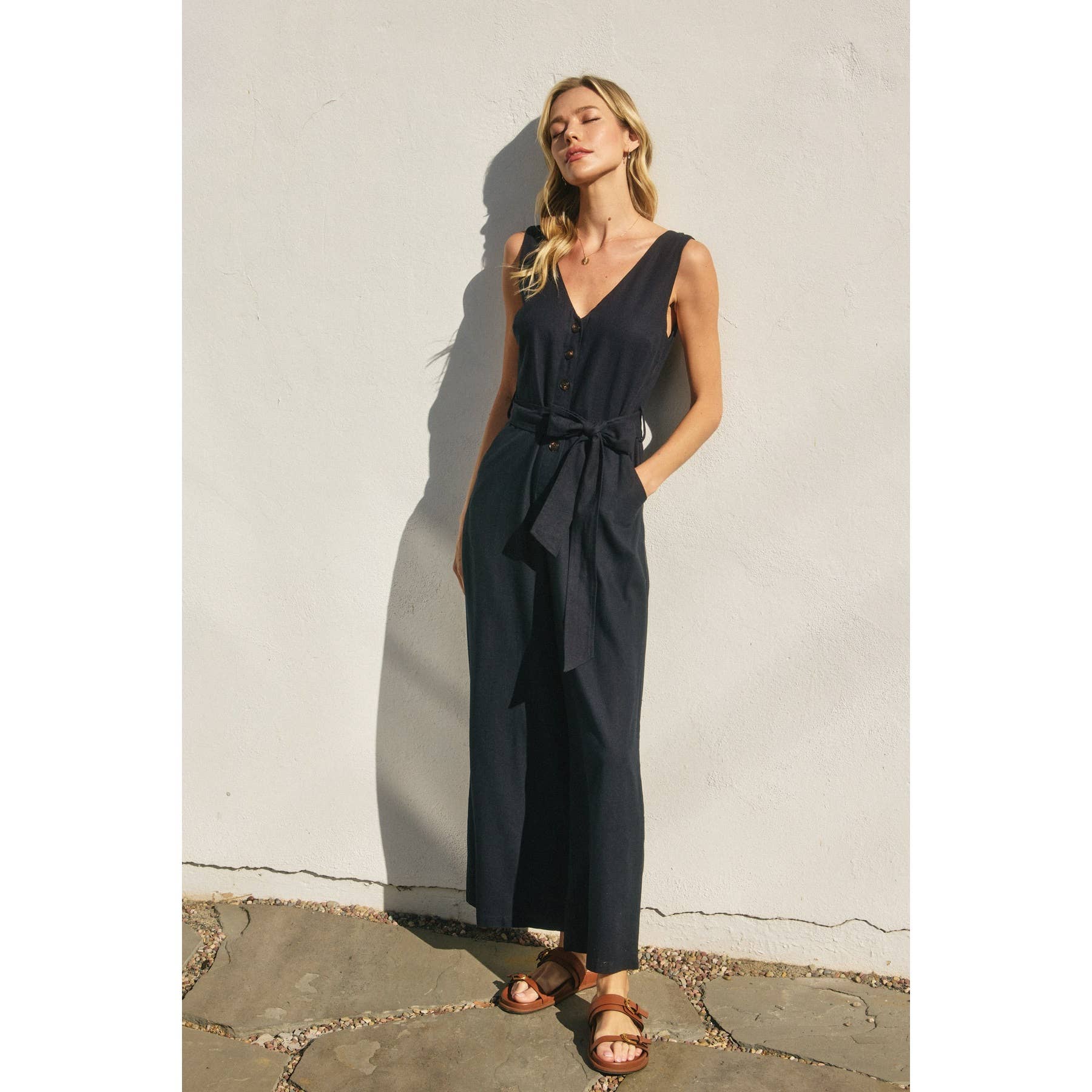 Vera Linen V-Neck Jumpsuit