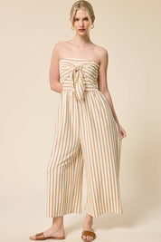 Striped Coastal Tie-Front Strapless Jumpsuit