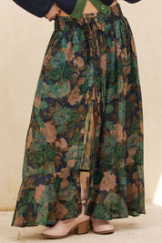 Floral-Print Drawstring Button-Front Maxi Skirt