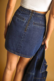 Button Front Indigo Denim Skirt