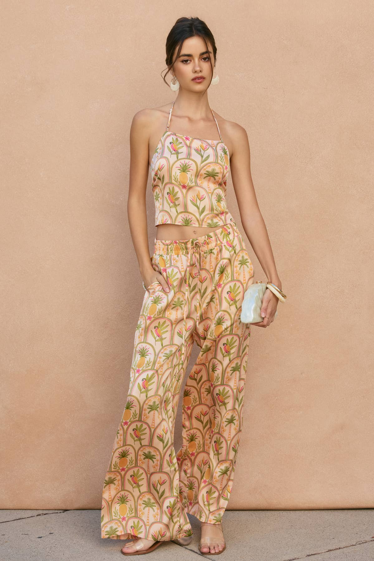 Ibiza Tropical Satin Halter Crop Top