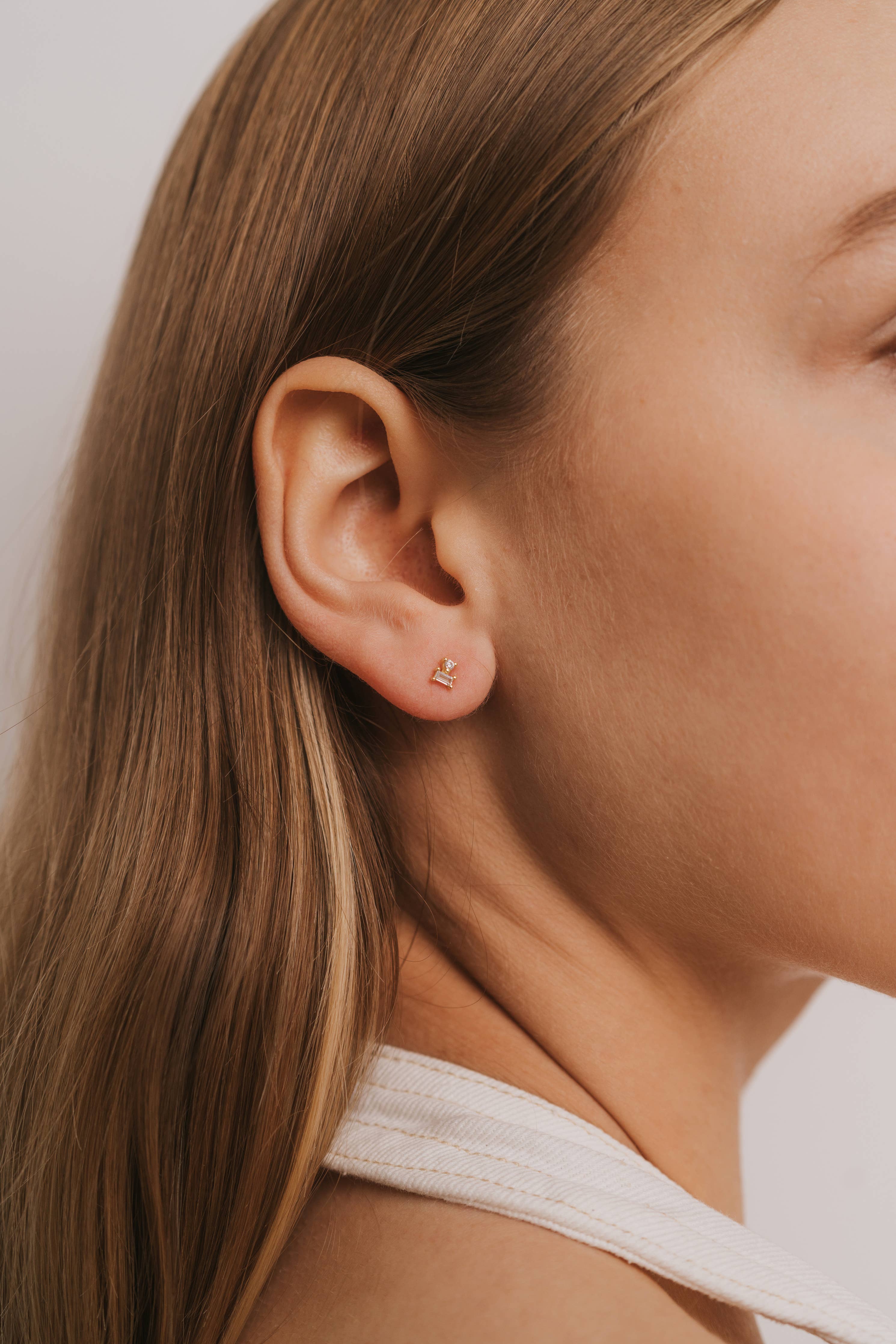 White CZ Double Stud Stack Earrings