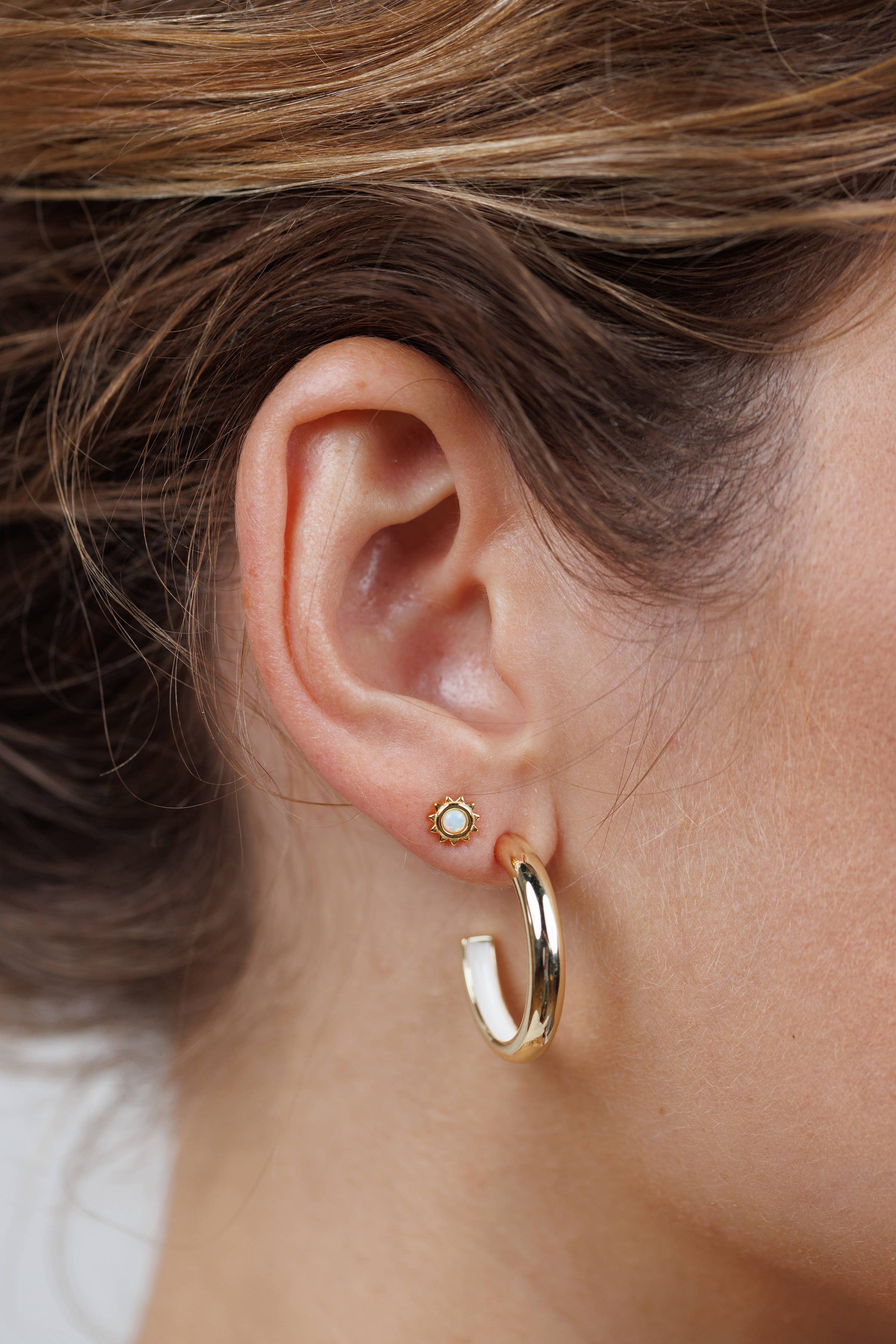 White Opal Sun Stud Earrings