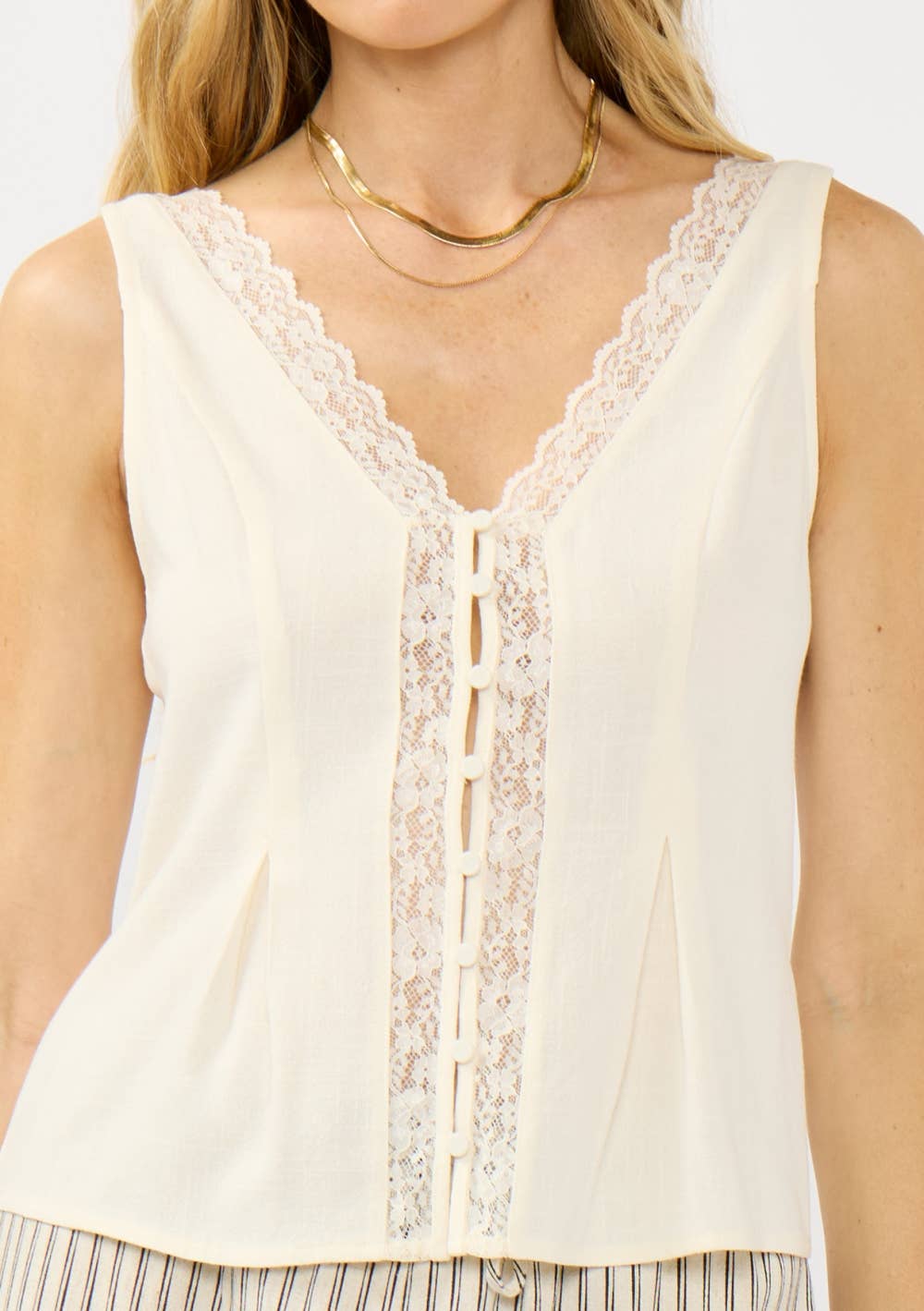 Junie Lace Trim Button Front Top