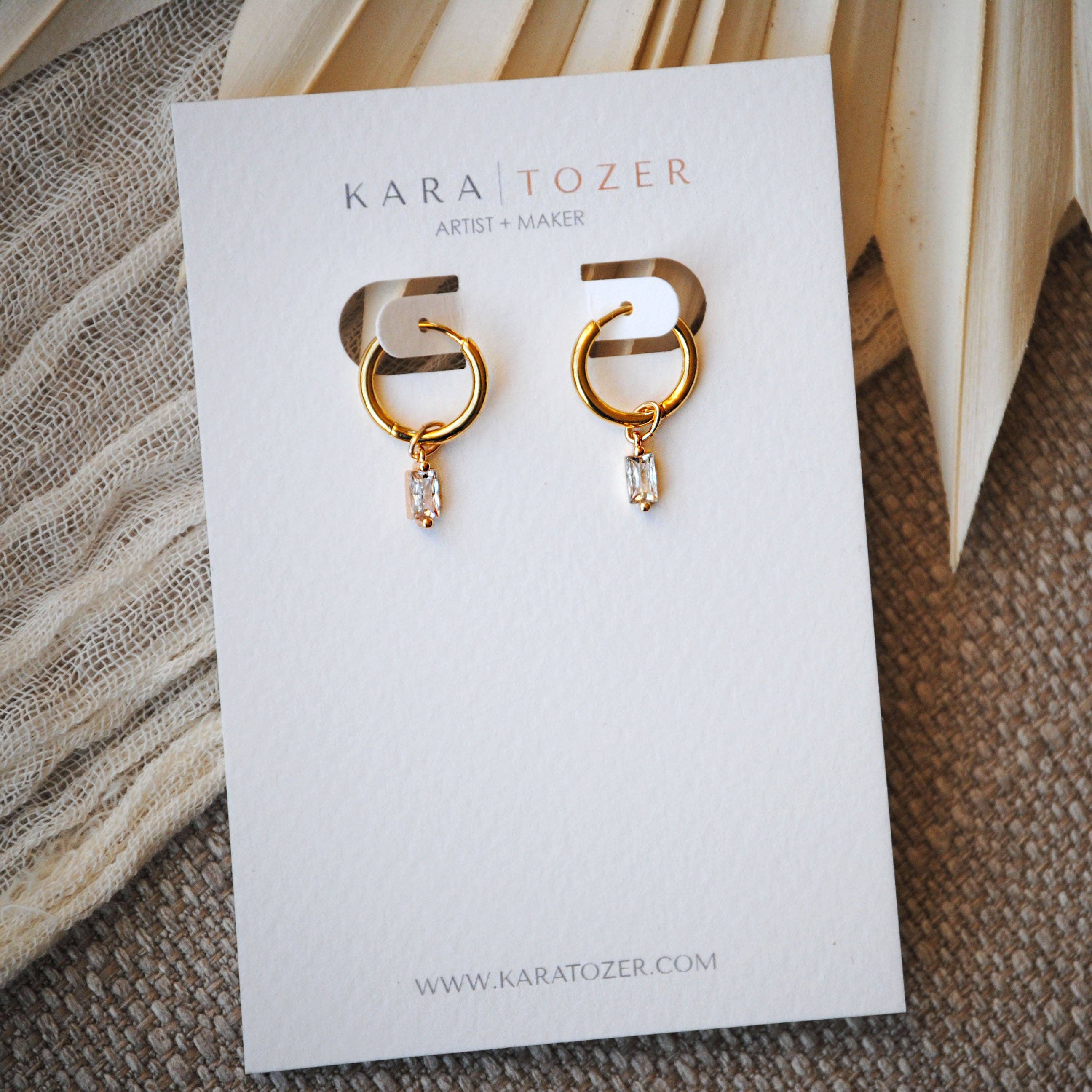 Baguette Charm Gold Huggie Hoops