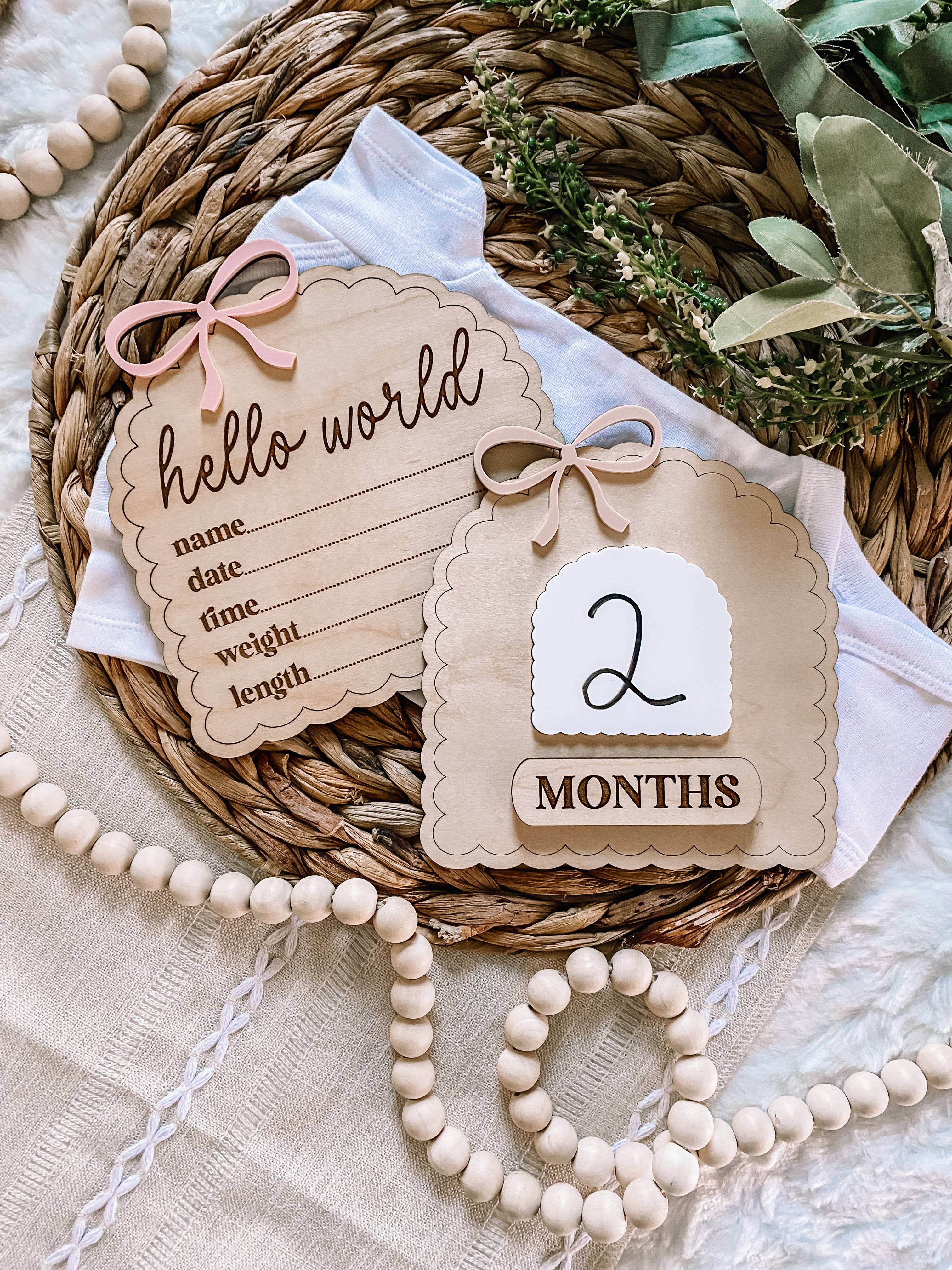 Hello World Birth Stat Sign - Dainty Bow