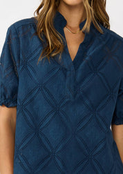 Puff Sleeve Split Neck Lace Top