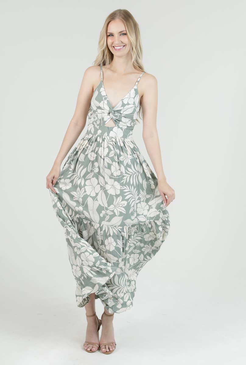 F4F50-A920 V NECK TWIST FRONT CUT OUT MAXI DRESS