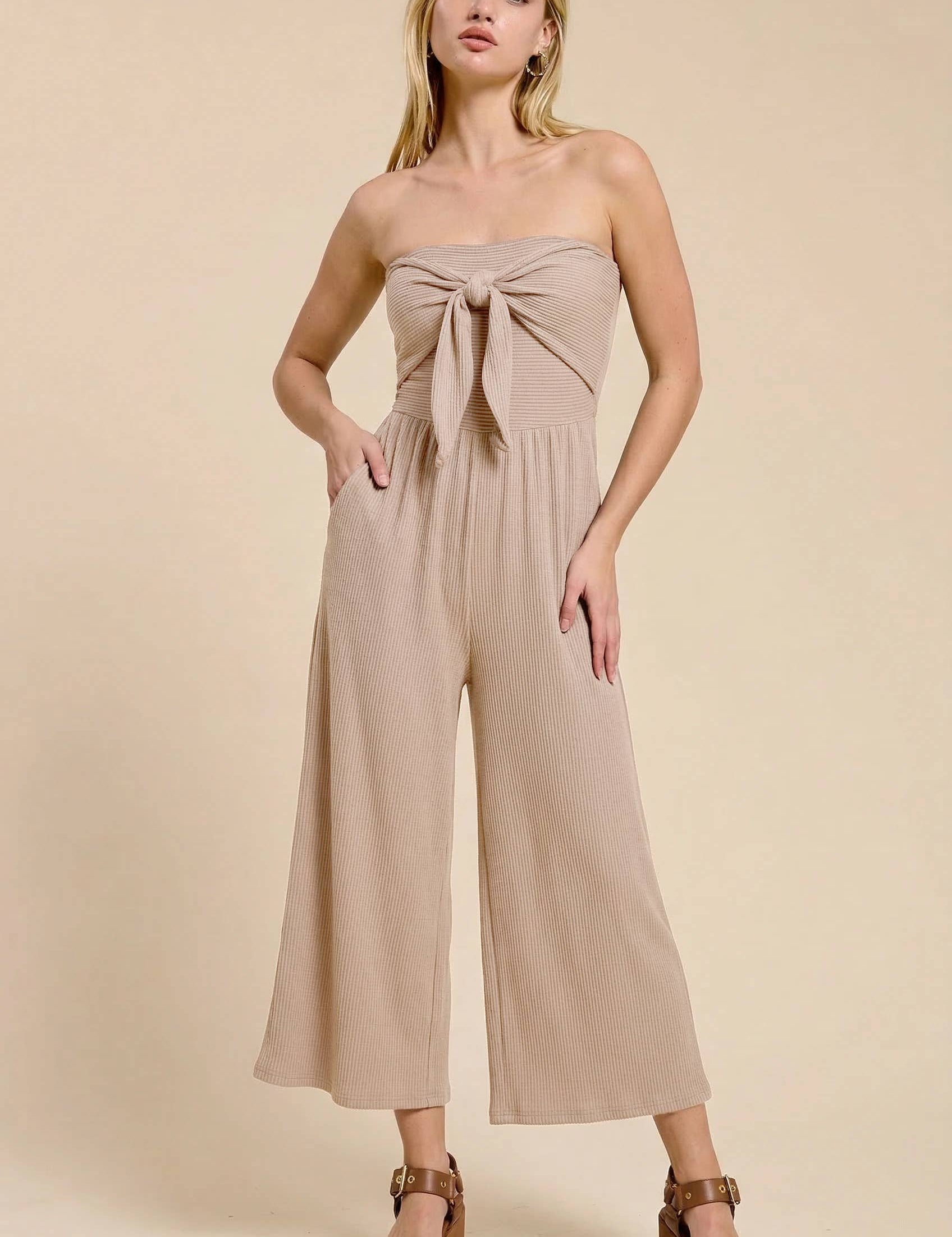 Adria Ribbed Tie-Front Palazzo Jumpsuit