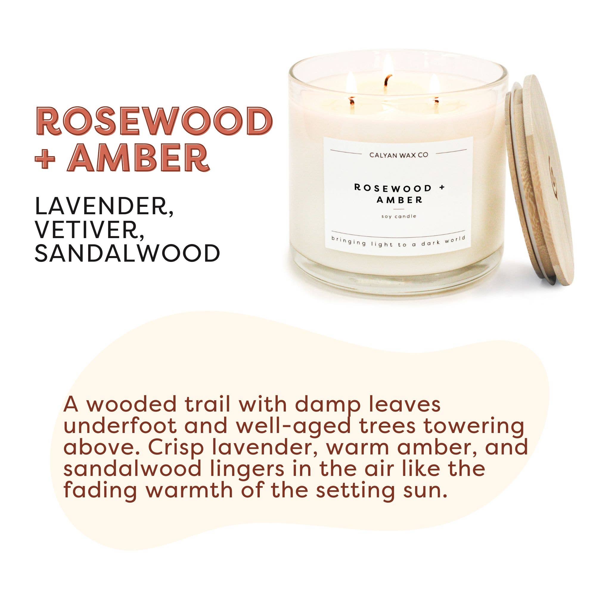 Rosewood + Amber 3-Wick Soy Candle