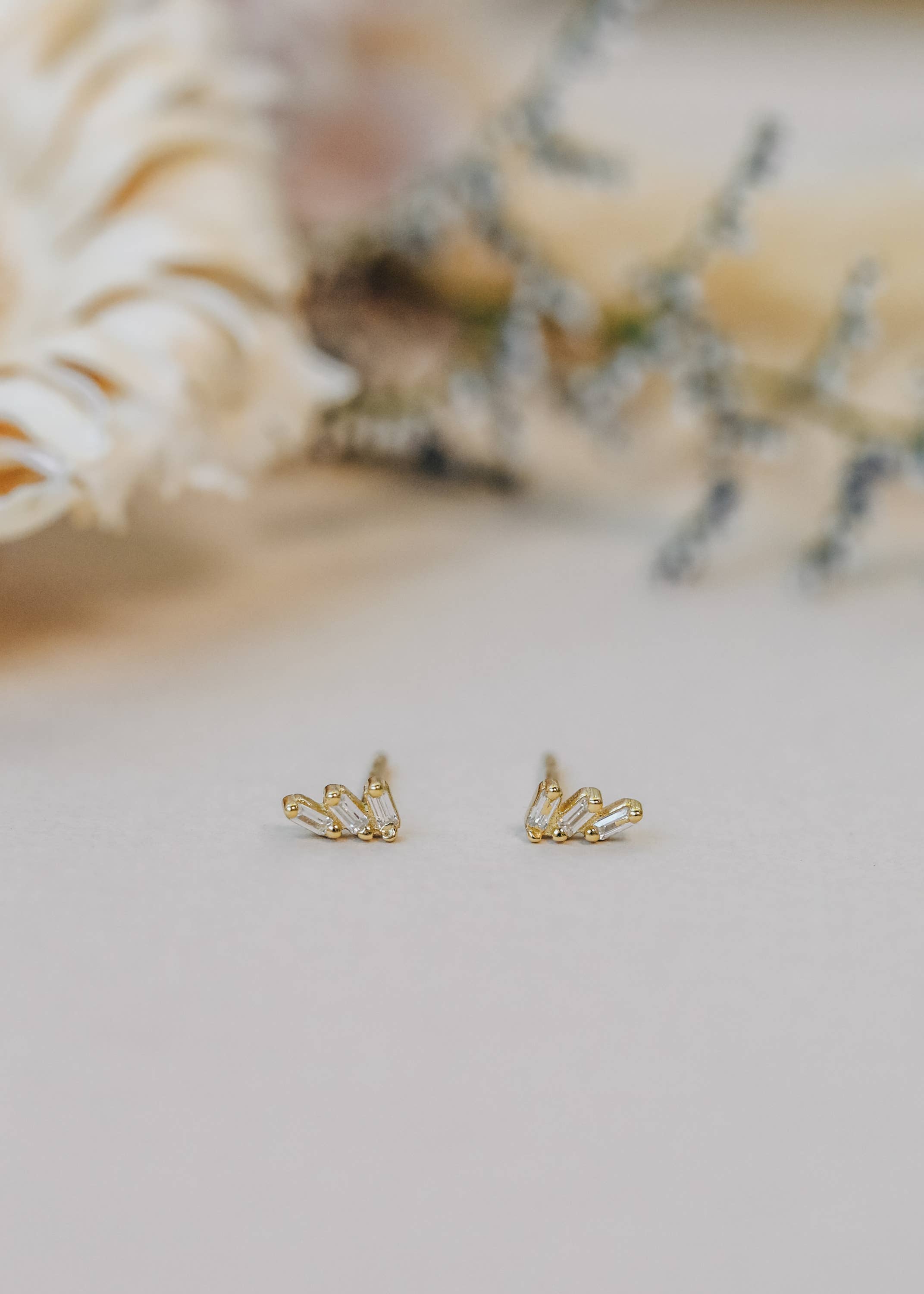 White CZ Offset Trio Earrings