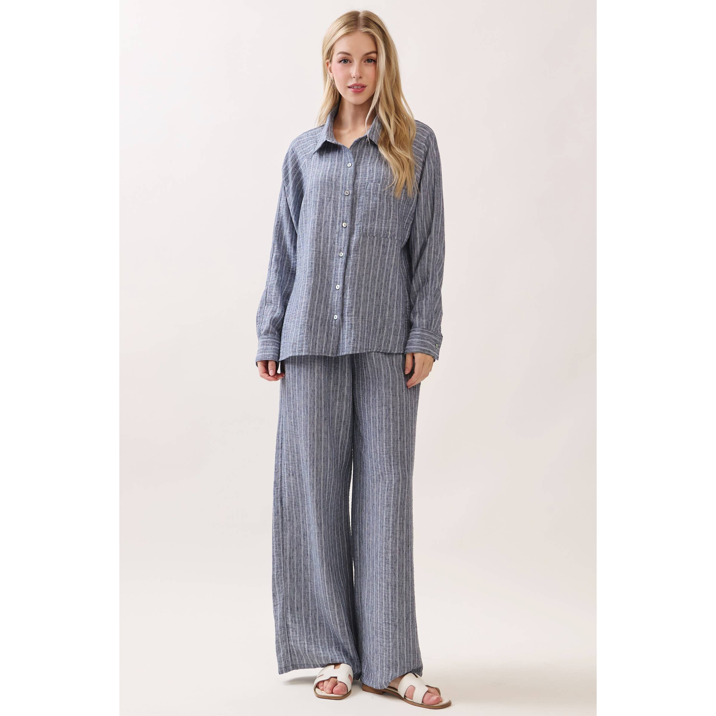 Livia Striped Tie Waist Wide Leg Pants