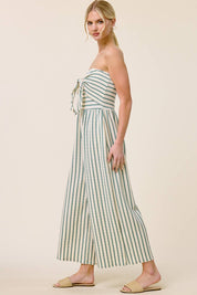 Striped Coastal Tie-Front Strapless Jumpsuit