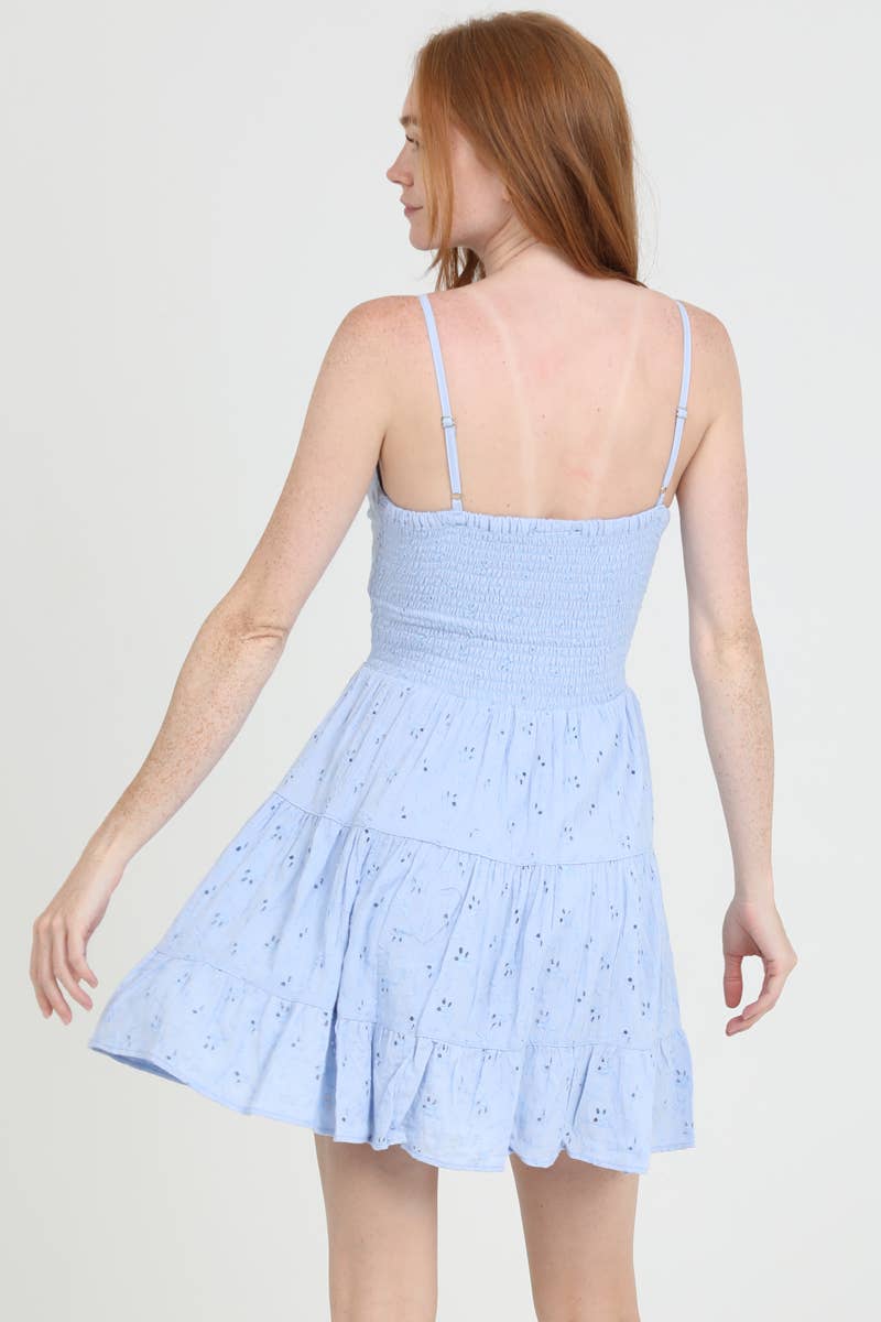 C4143-EM08 EYELET EMBROIDERED V NECK TWIST FRONT DRESS