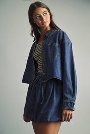 Sabine Indigo Denim Cropped Button Shirt