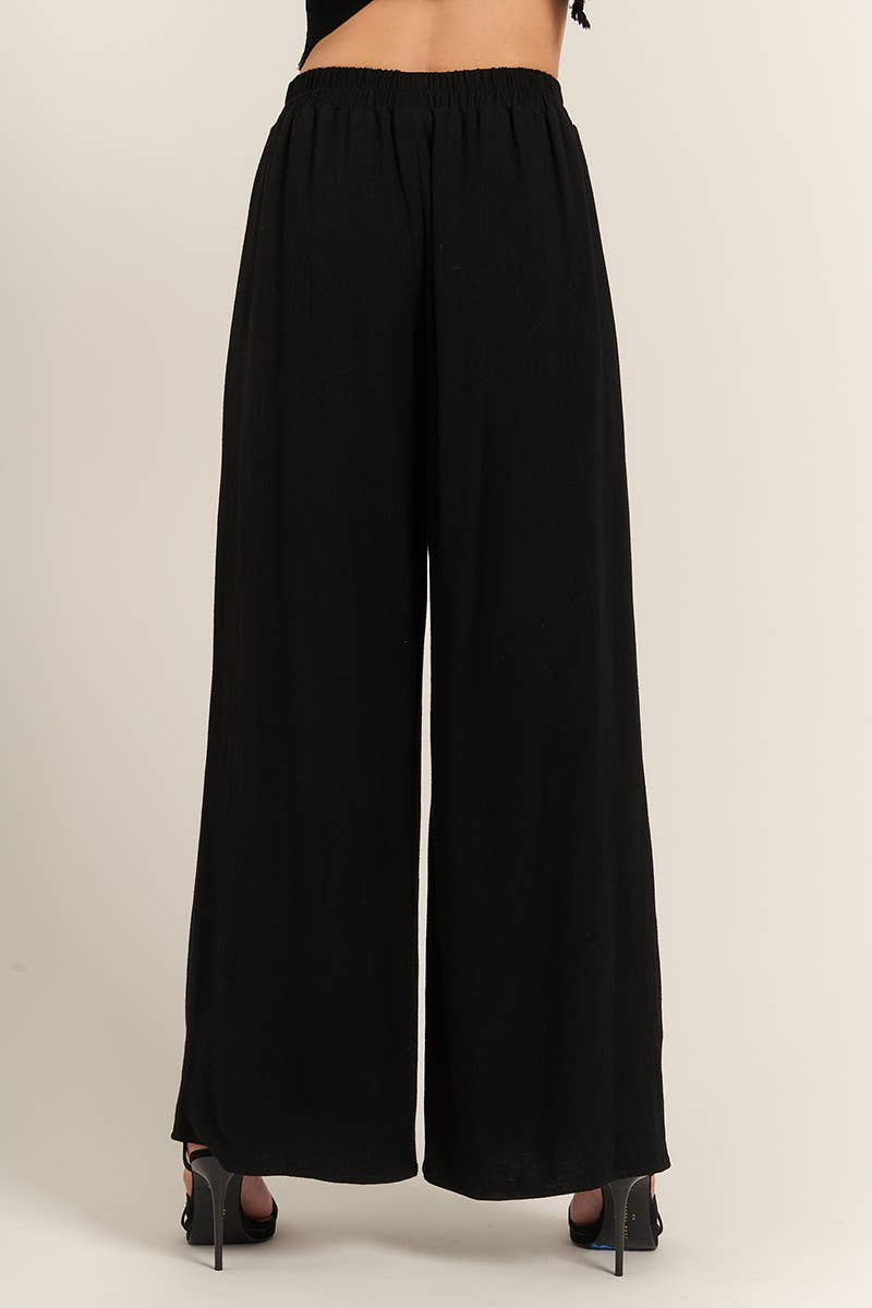 Elastic Waistband Wide Leg Pants