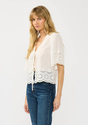 Floral Eyelet Double Tie Top