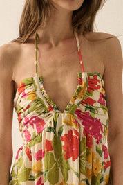 Floral-Print Tie-Back Halter Maxi Dress