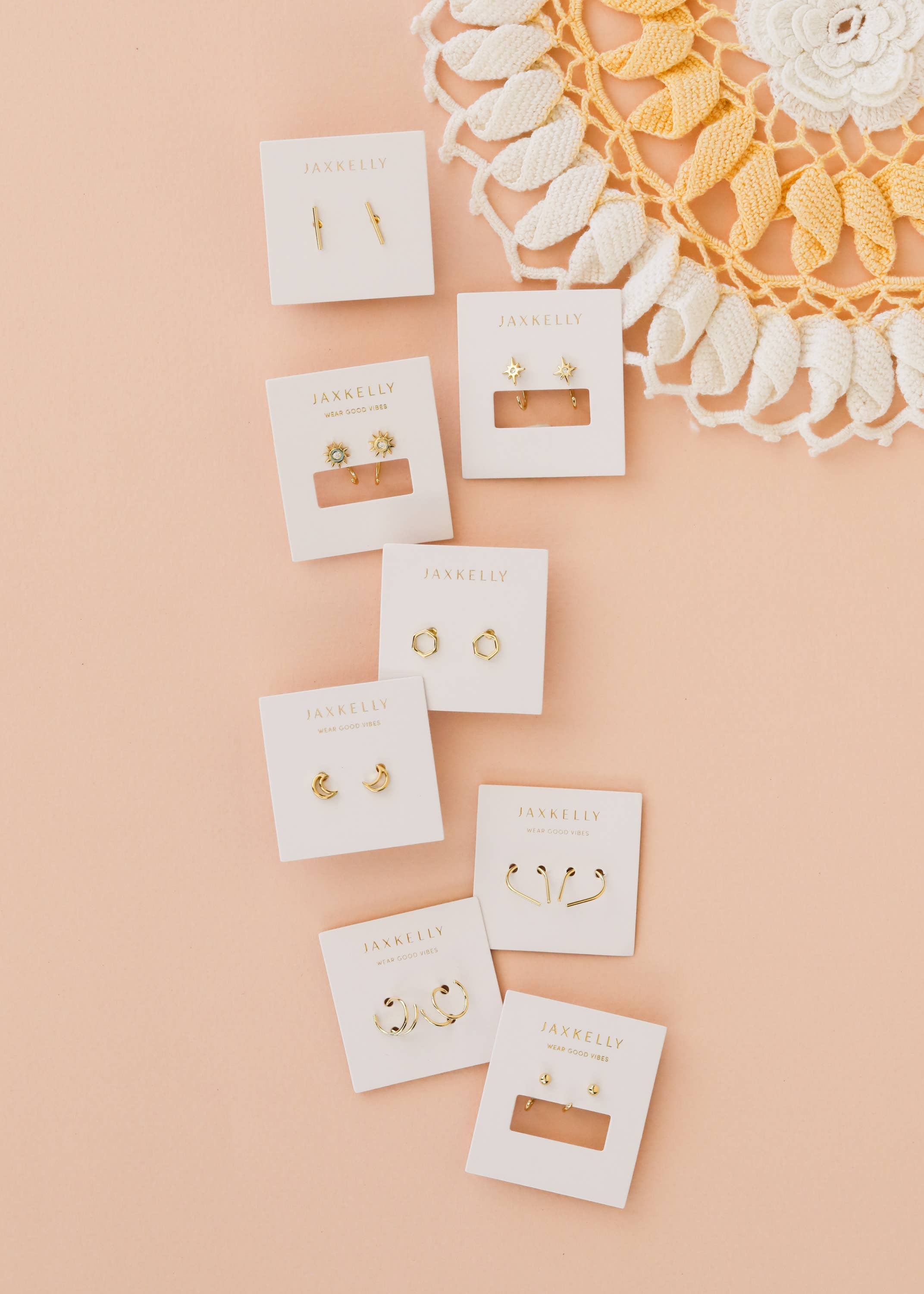 Gold Hexagon Stud Earrings