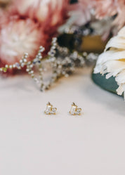 White CZ Double Stud Stack Earrings