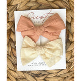 Pigtail Bow Set- Peach and Ivory