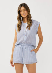 Coralie Lace Trim Striped Cotton Top