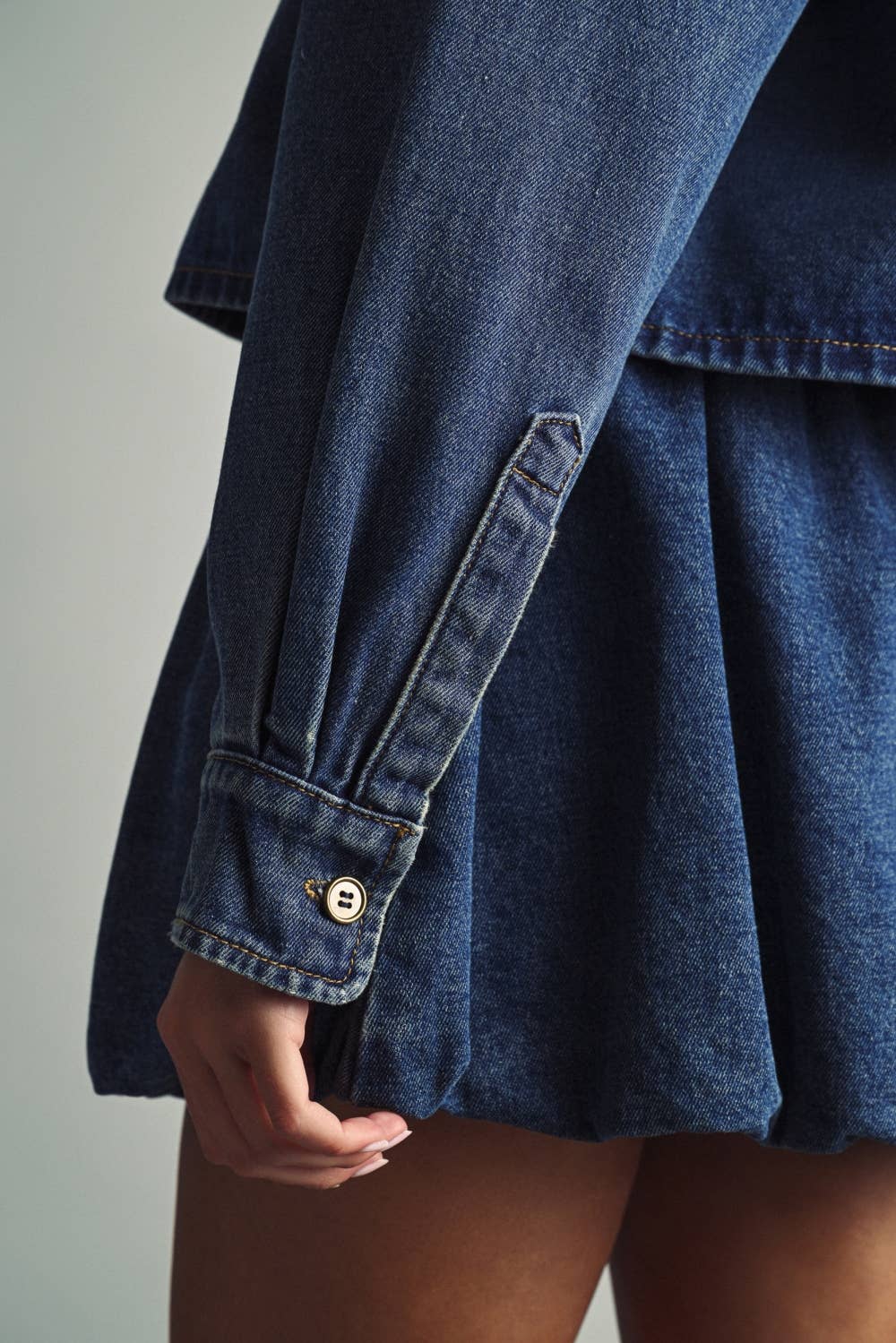 Sabine Indigo Denim Cropped Button Shirt