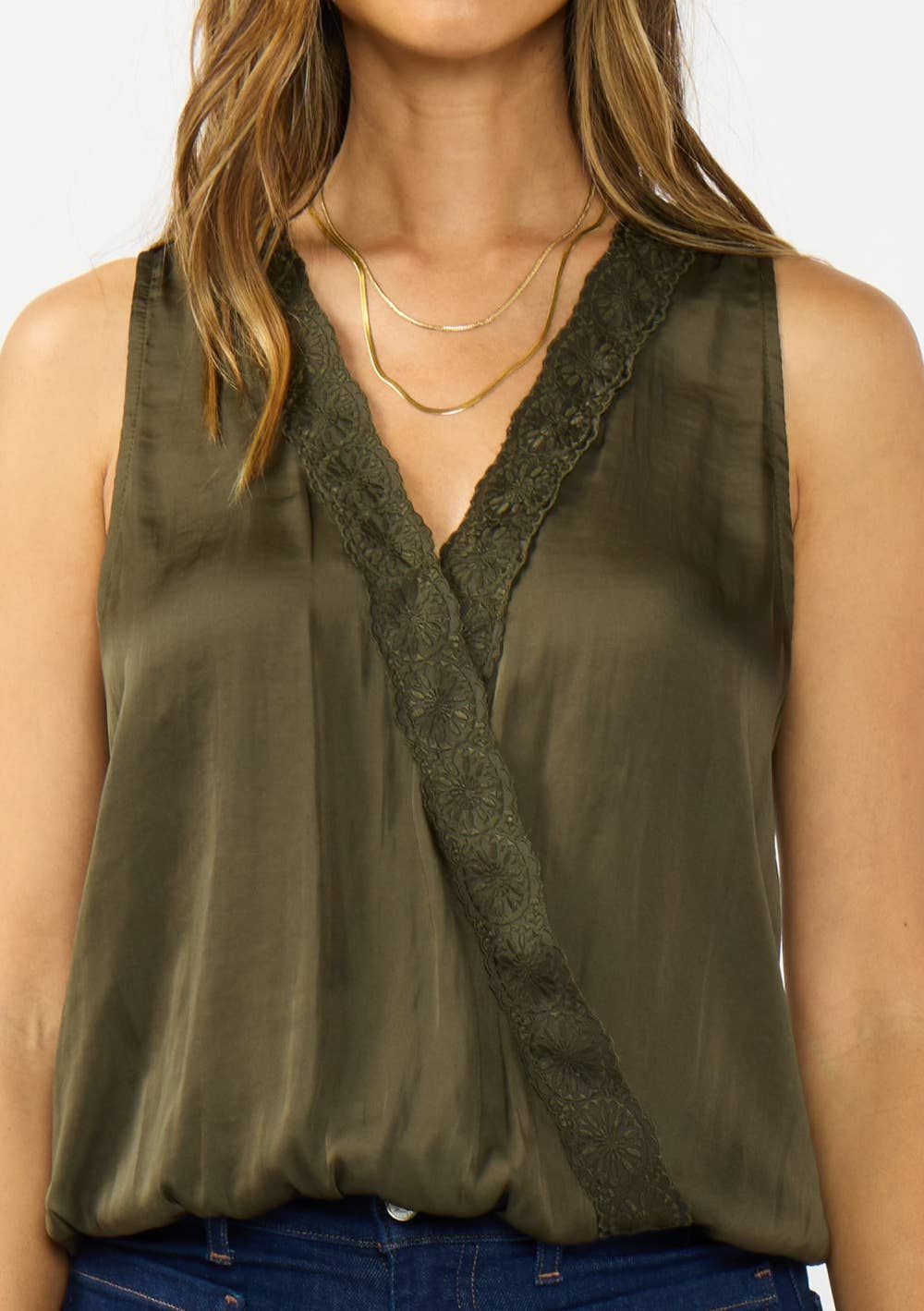 Romy Embroidered Satin Surplice Top