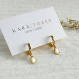 Mother of Pearl Charm Gold Huggie Hoops