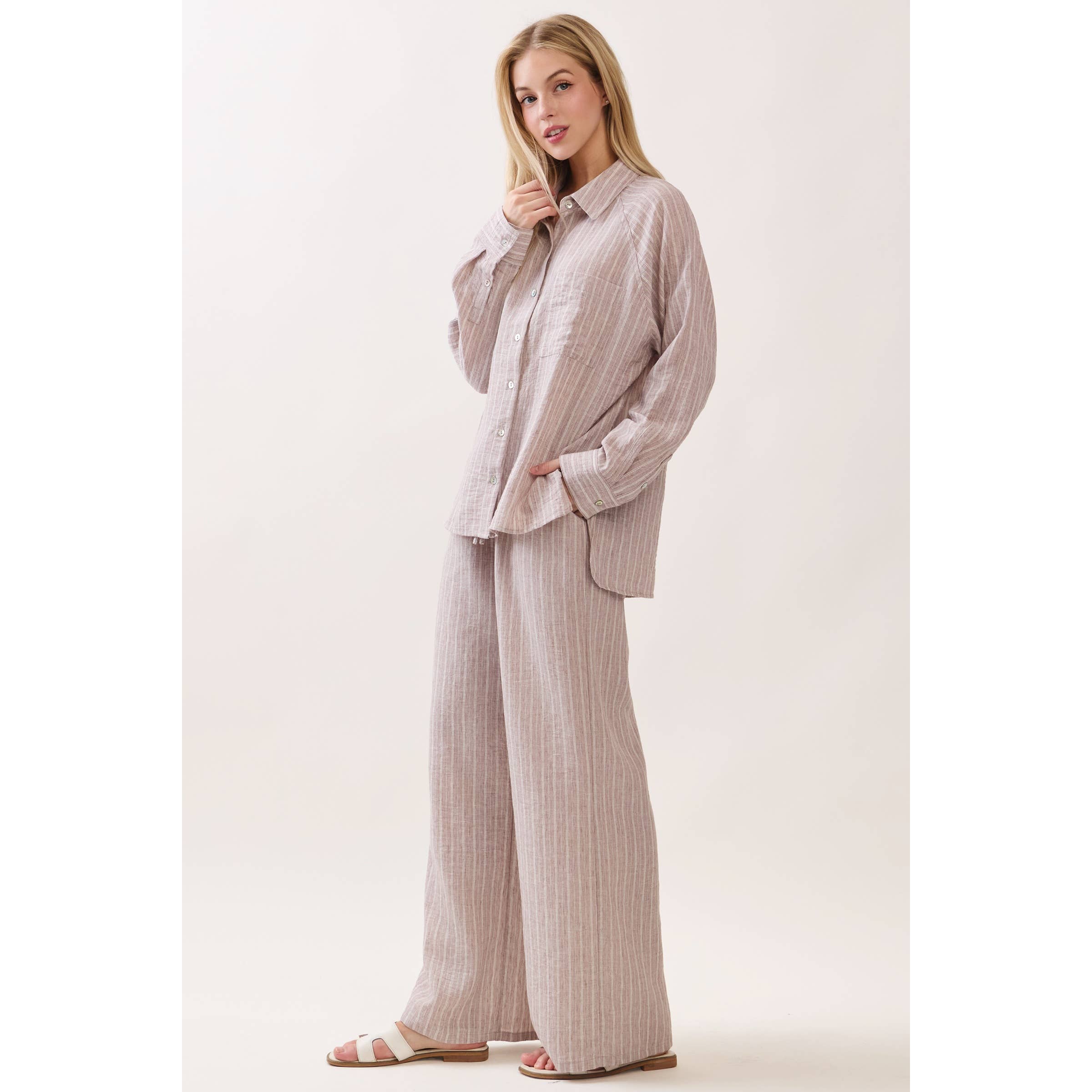 Livia Striped Tie Waist Wide Leg Pants