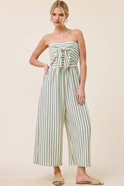 Striped Coastal Tie-Front Strapless Jumpsuit