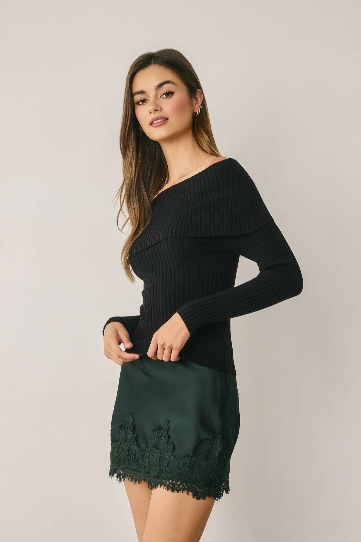 Arden Off Shoulder Rib Knit Sweater