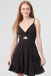 C4143-EM08 EYELET EMBROIDERED V NECK TWIST FRONT DRESS