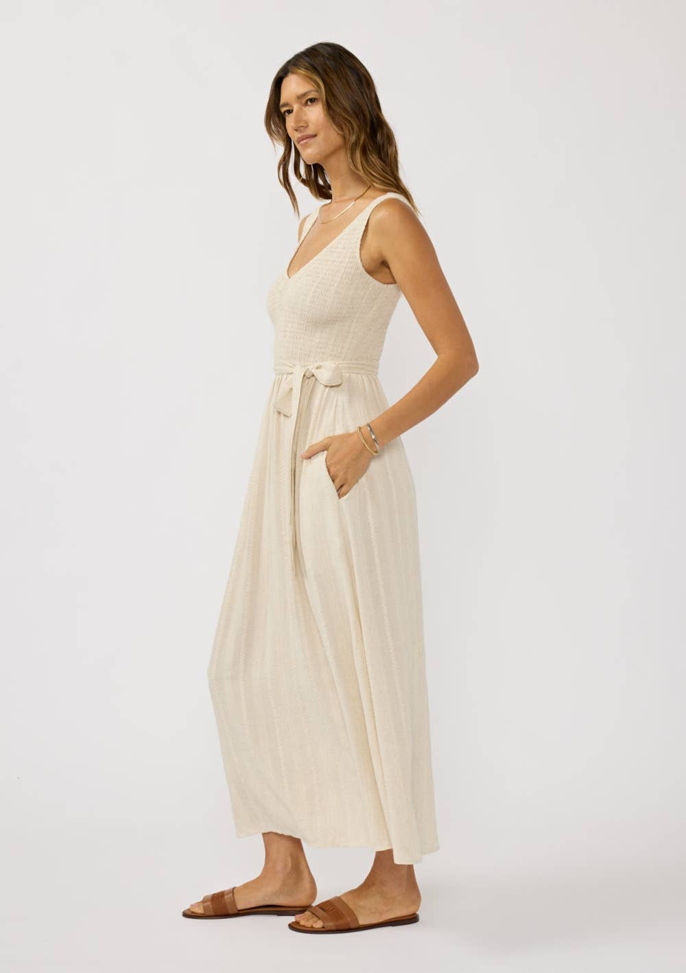 Gemma Smocked Linen Blend Midi Dress