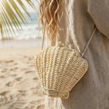Straw Braided Seashell Bag