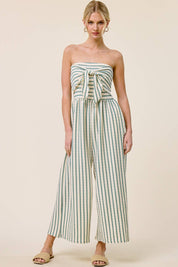 Striped Coastal Tie-Front Strapless Jumpsuit
