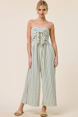 Striped Coastal Tie-Front Strapless Jumpsuit