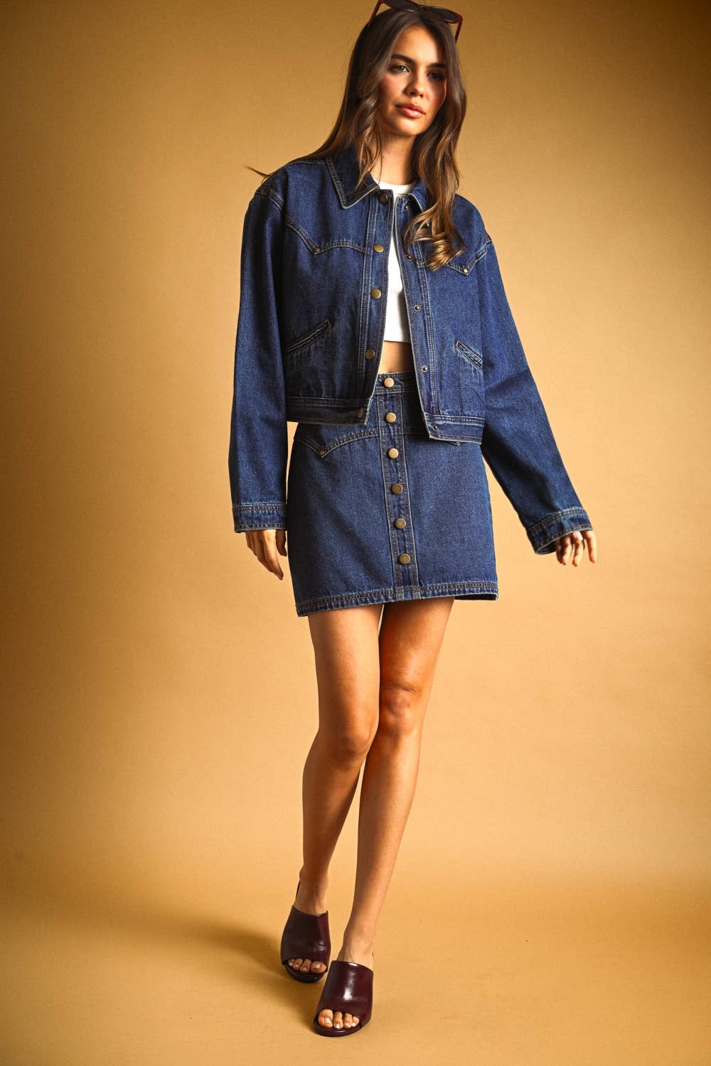 Button Front Indigo Denim Skirt