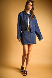 Button Front Indigo Denim Skirt