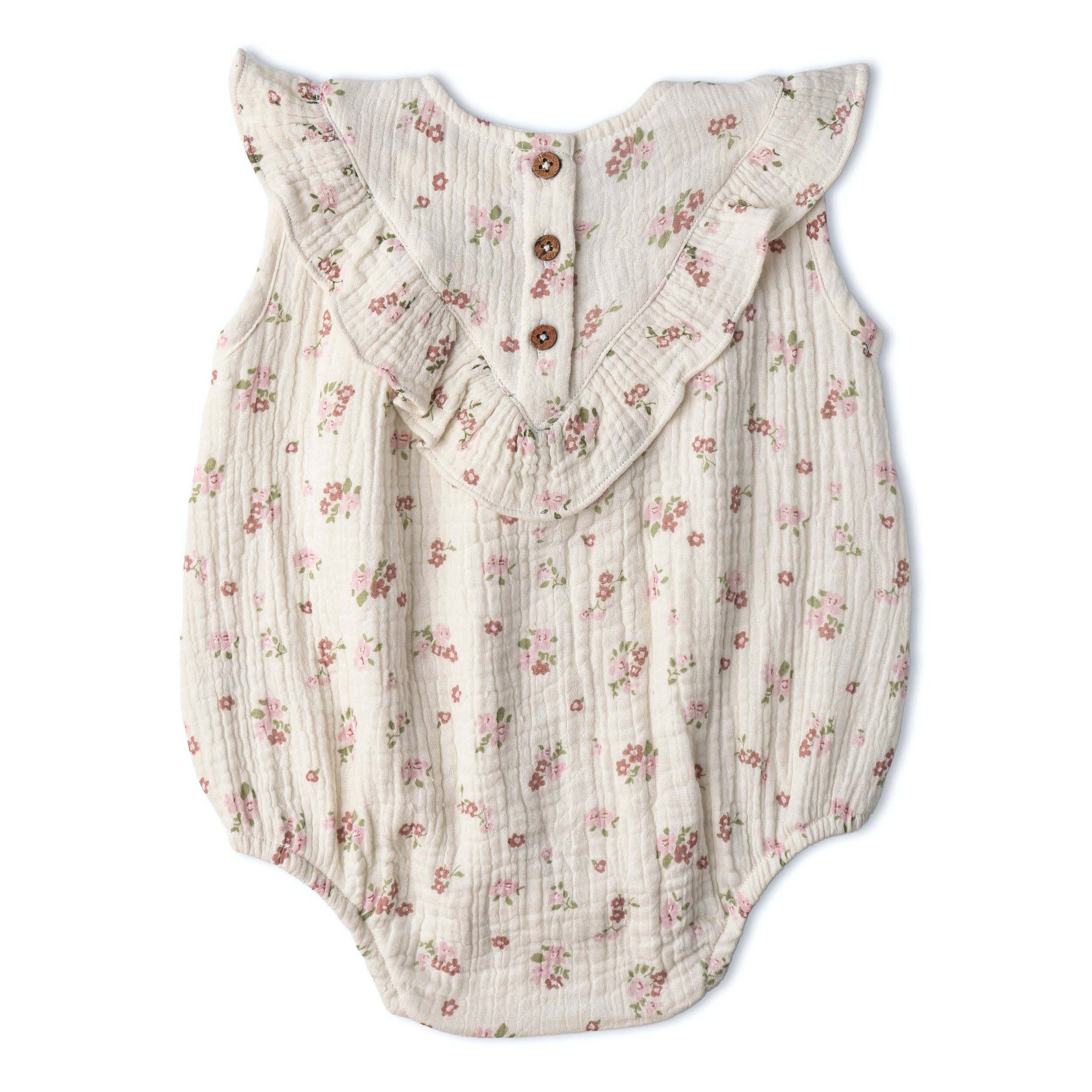 Organic Sleeveless Ruffle Bubble Romper - Blush Floral
