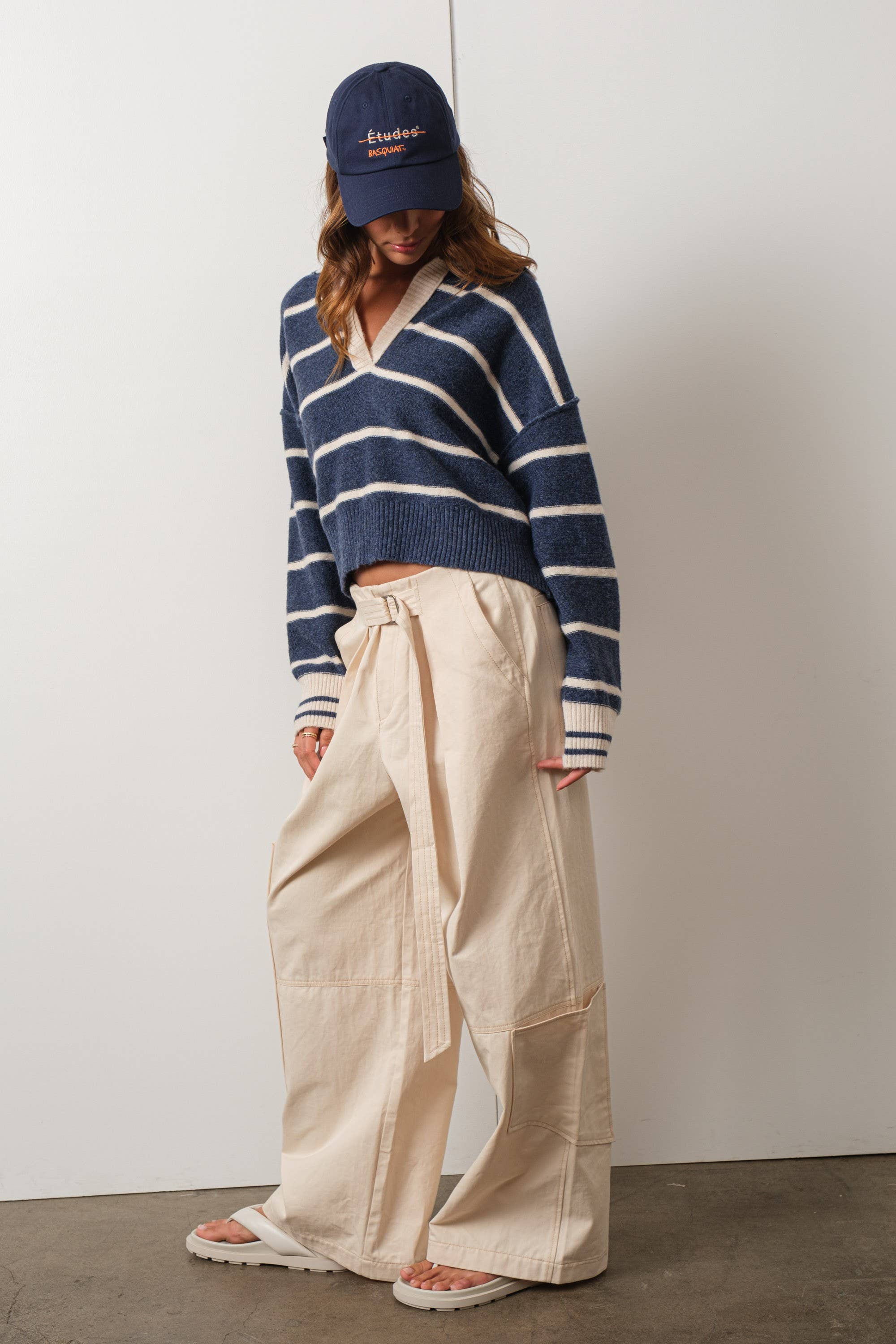 Sloane Striped Collared V-Neck Sweater