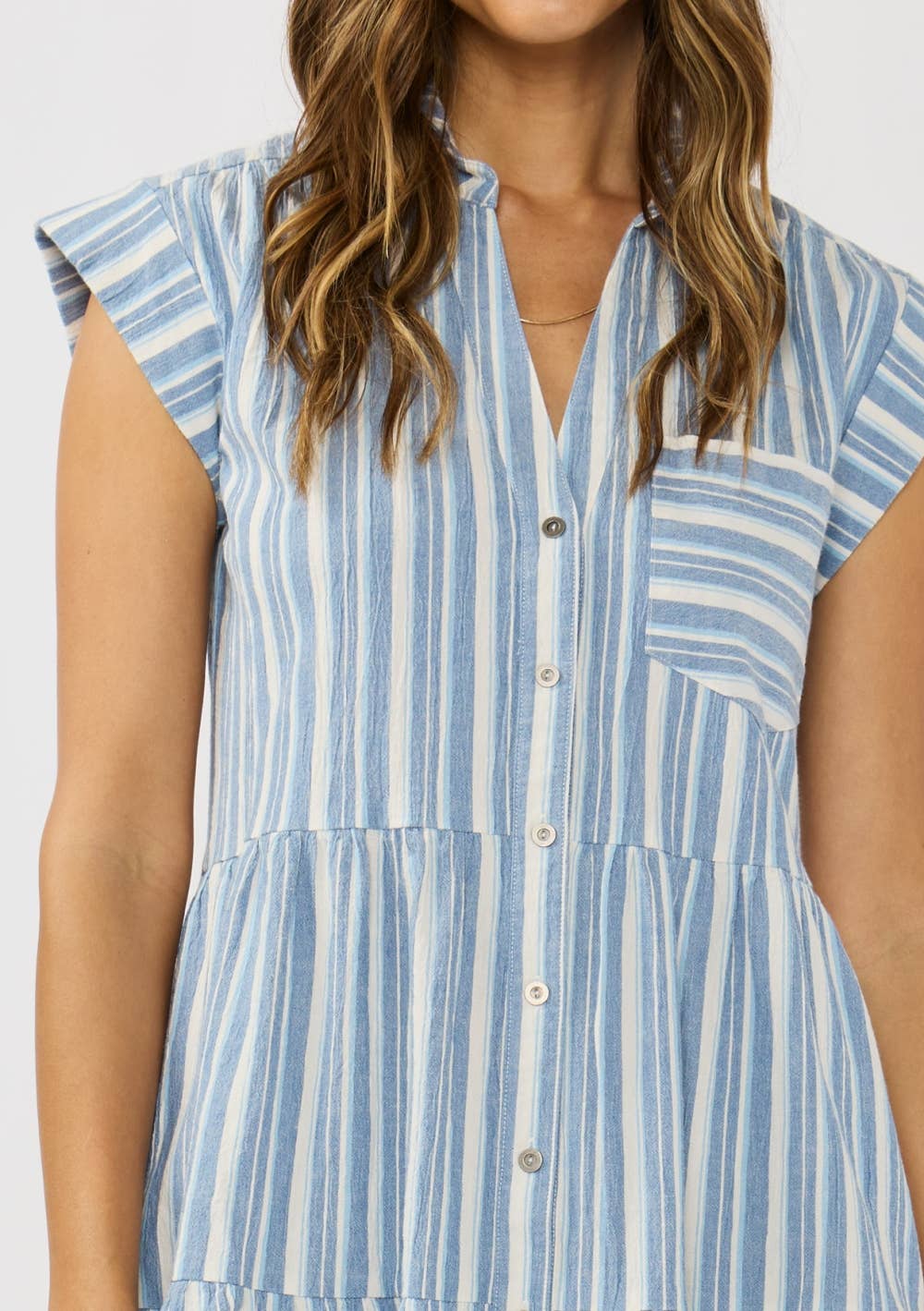 Striped Button-Down Tiered Mini Dress