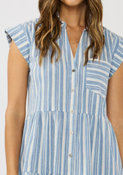 Striped Button-Down Tiered Mini Dress