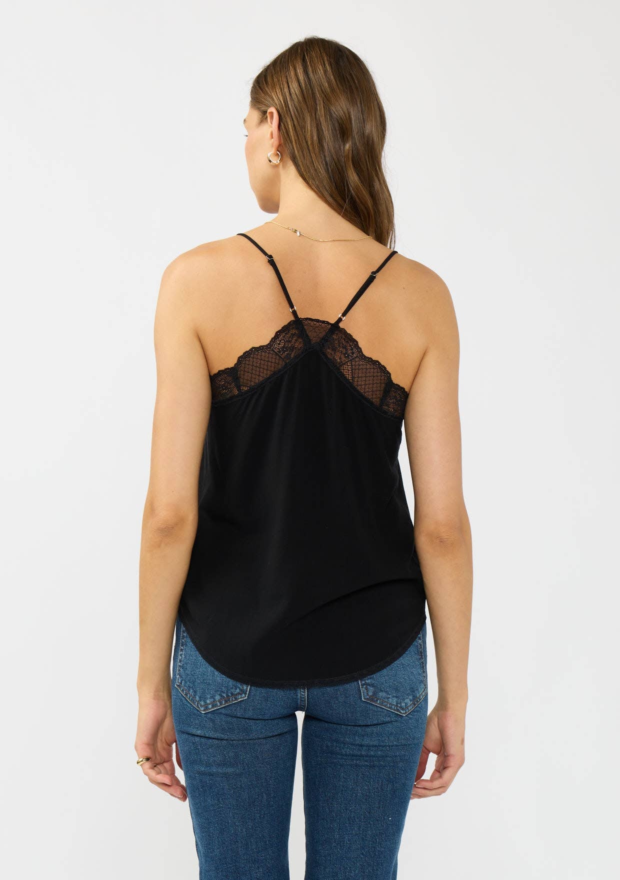 Linen Blend Spaghetti Strap Lace Trim Cami