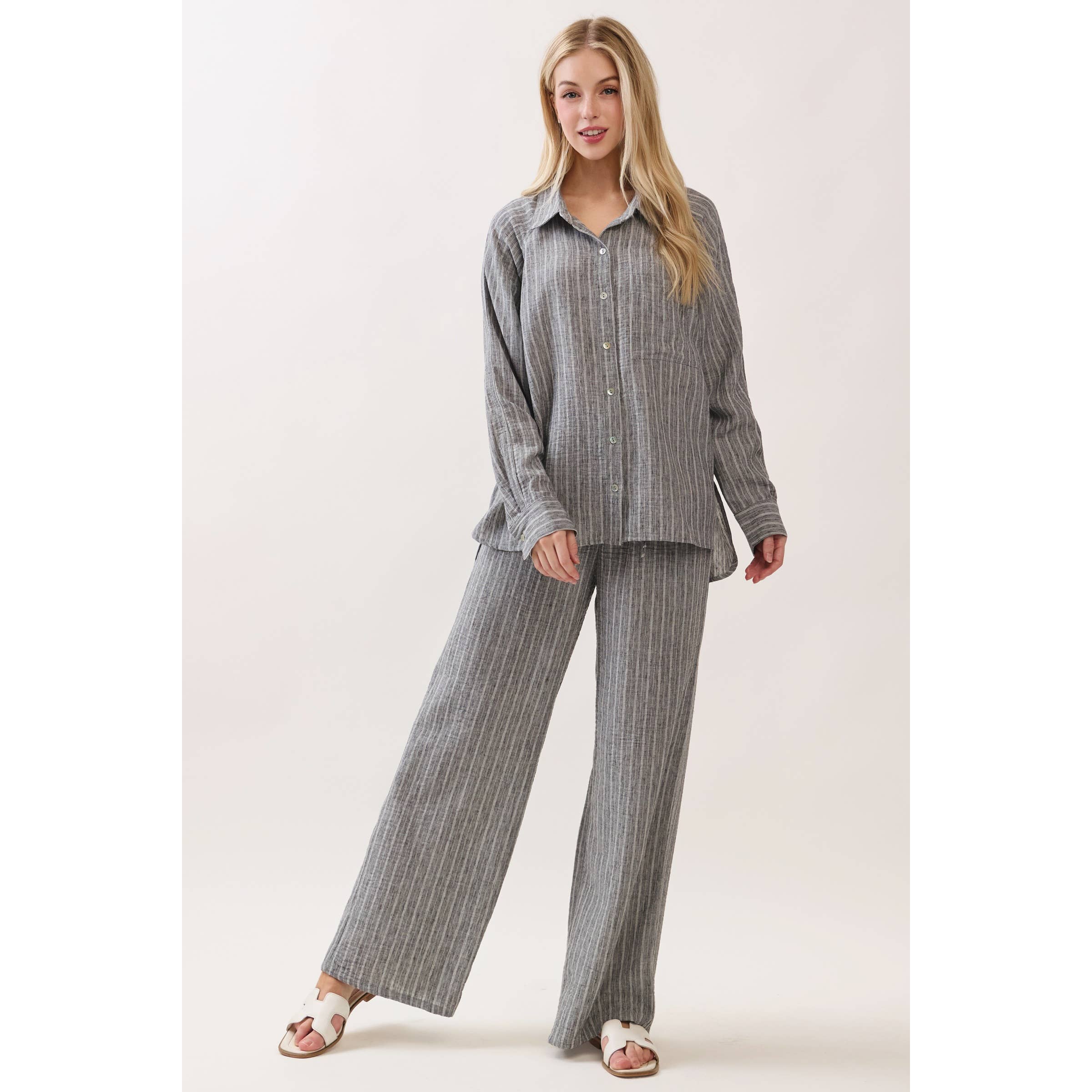 Livia Striped Tie Waist Wide Leg Pants