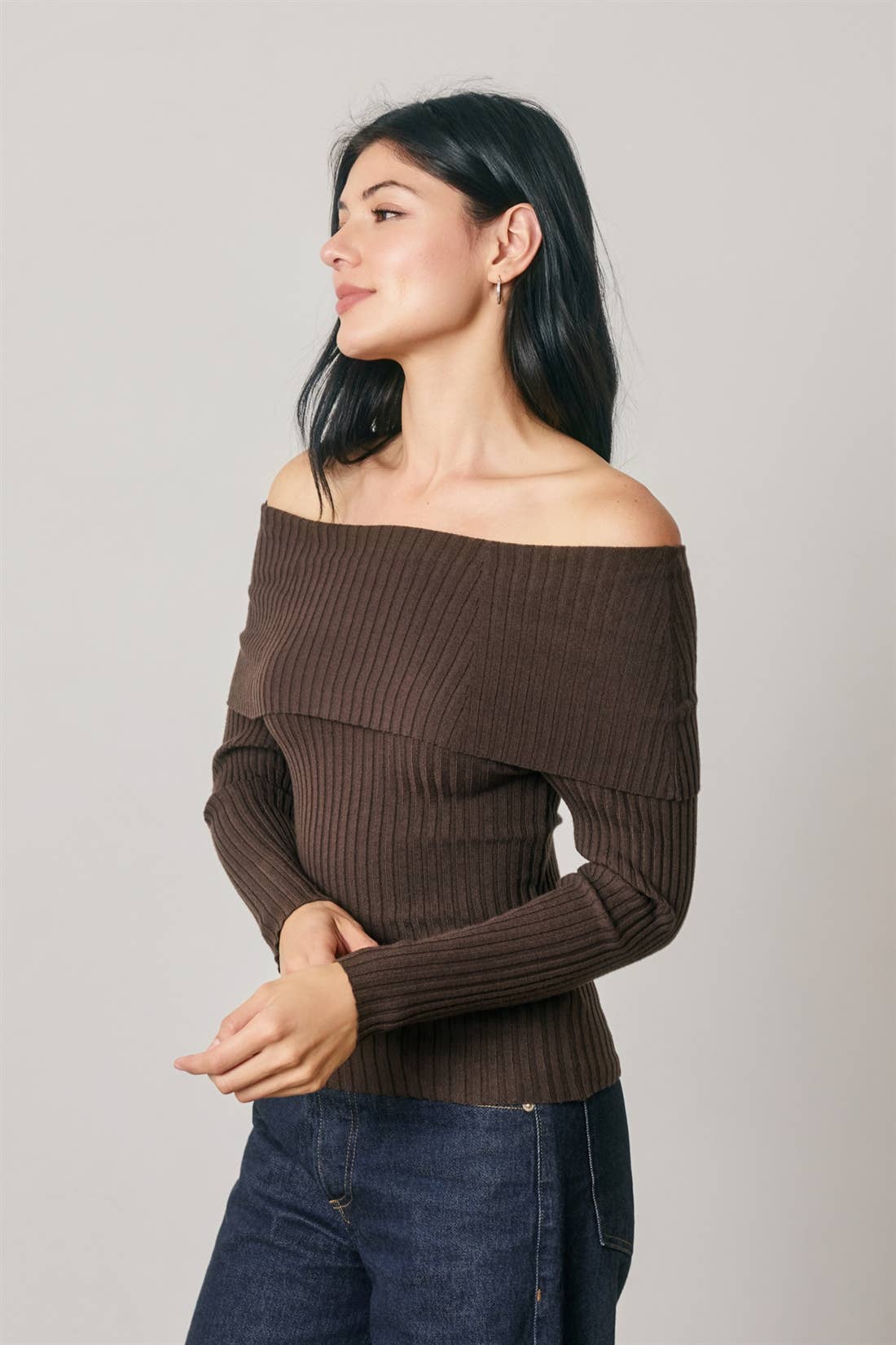 Arden Off Shoulder Rib Knit Sweater